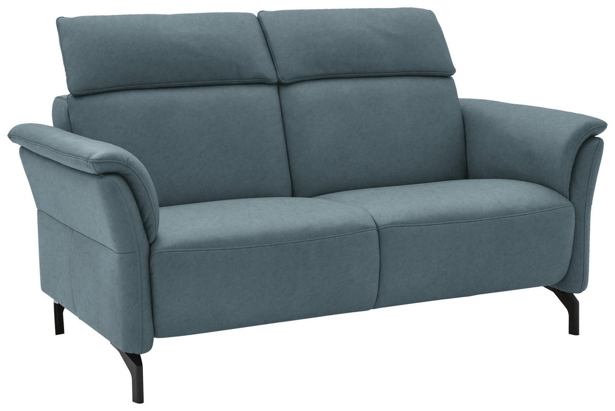 2-SITZER-SOFA in Echtleder Graublau  - Graublau/Schwarz, Konventionell, Leder/Metall (178/103/92cm) - Dieter Knoll