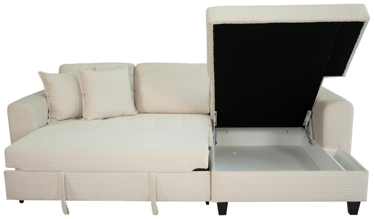 ECKSOFA MORITZ Creme Cord Zierkissen, Bettkasten  - Creme, Trend, Textil (265/155cm) - P & B