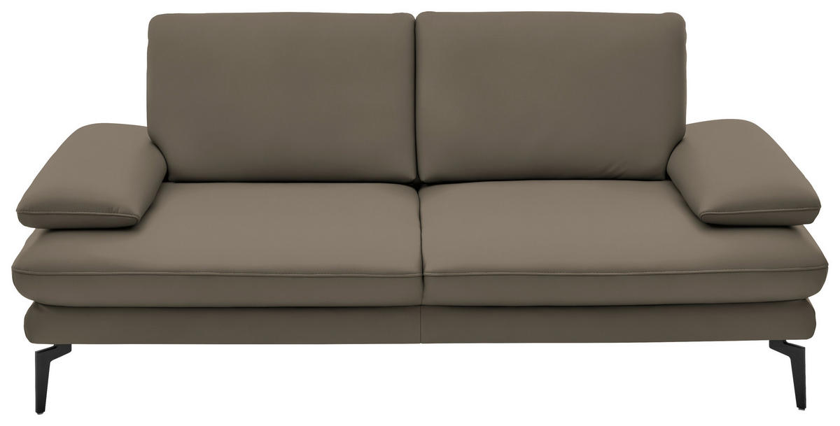 2,5-SITZER in Leder Greige  - Greige/Schwarz, Design, Leder/Metall (196/86/104cm) - Dieter Knoll