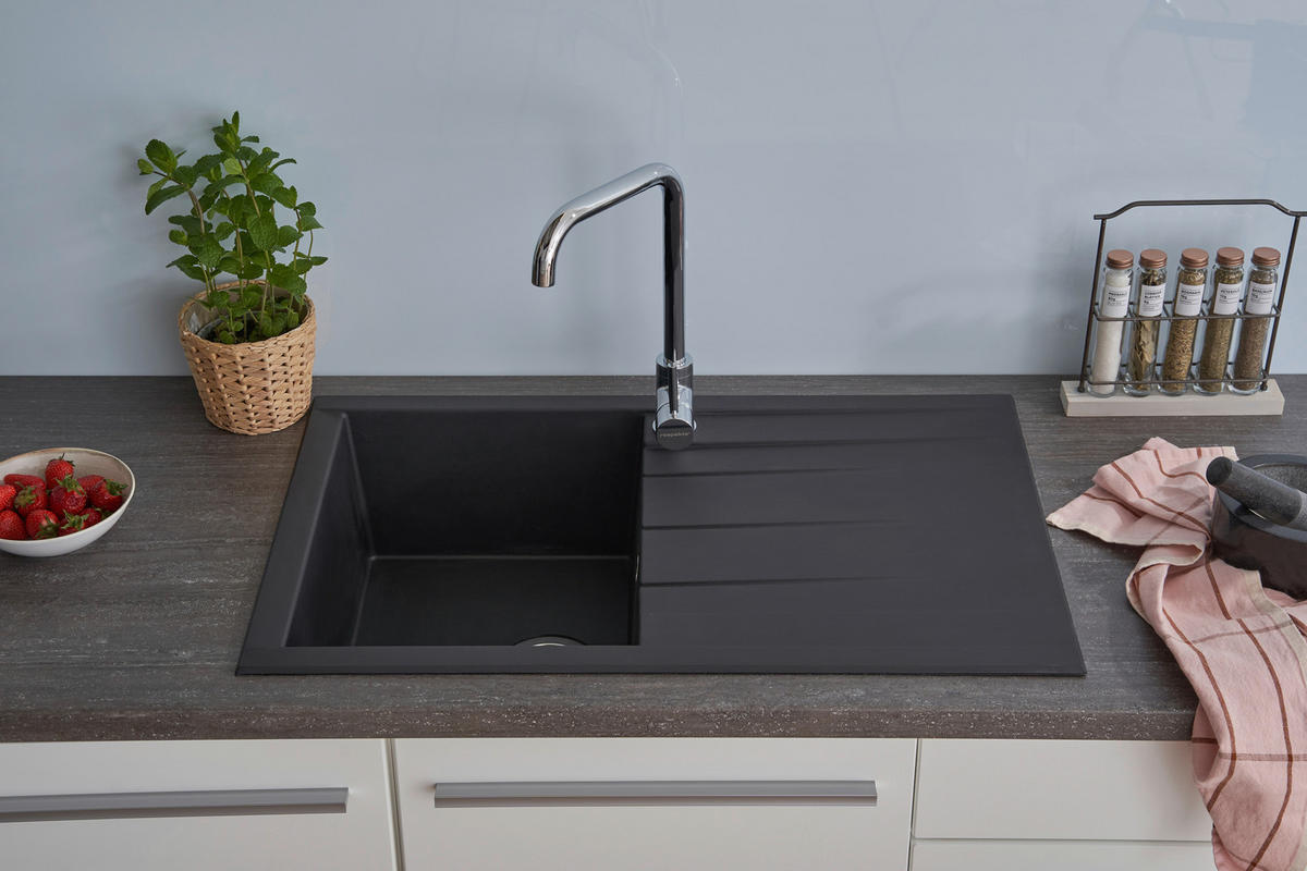 SPÜLE 1712HOUSTON80X50S  - Schwarz, Trend, Glas/Kunststoff (80/21/50cm) - Respekta