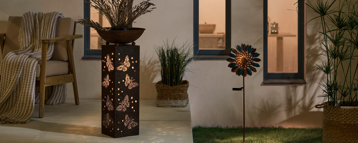 SOLÁRNE SVIETIDLO, 25/12/92 cm - modrá/medená, Design, kov/plast (25/12/92cm) - Ambia Garden