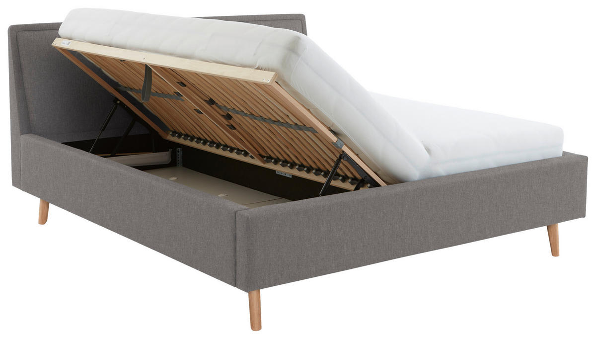 POLSTERBETT Lattenrost, Bettkasten Hellgrau 140/200 cm  - Eschefarben/Hellgrau, KONVENTIONELL, Holz/Textil (140/200cm) - Livetastic