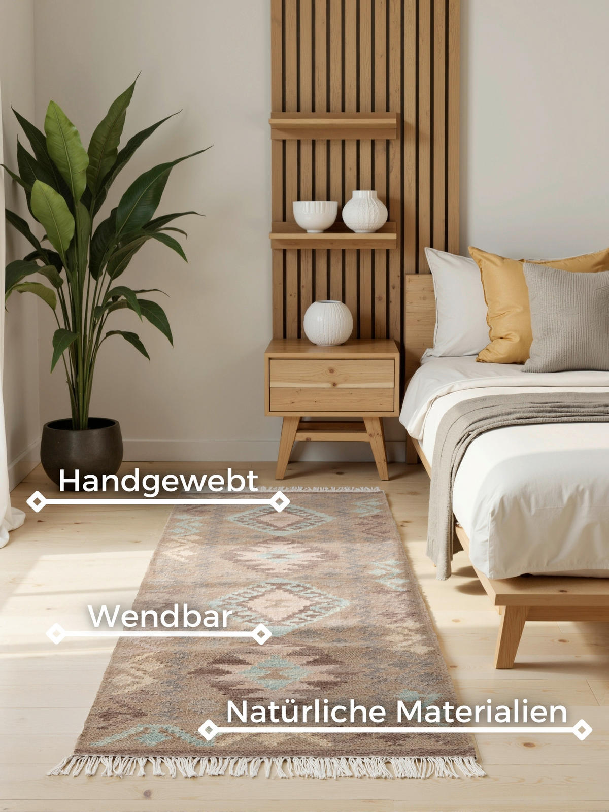 LÄUFER 60/190 cm Kamal  - Beige/Hellblau, Basics, Textil (60/190cm)
