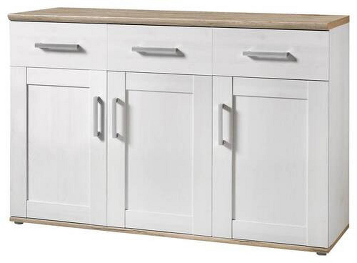 ŠIROKÁ KOMODA, bílá, barvy modřínu, 140/88/45 cm - bílá/barvy stříbra, Konvenční, kompozitní dřevo/plast (140/88/45cm) - Xora