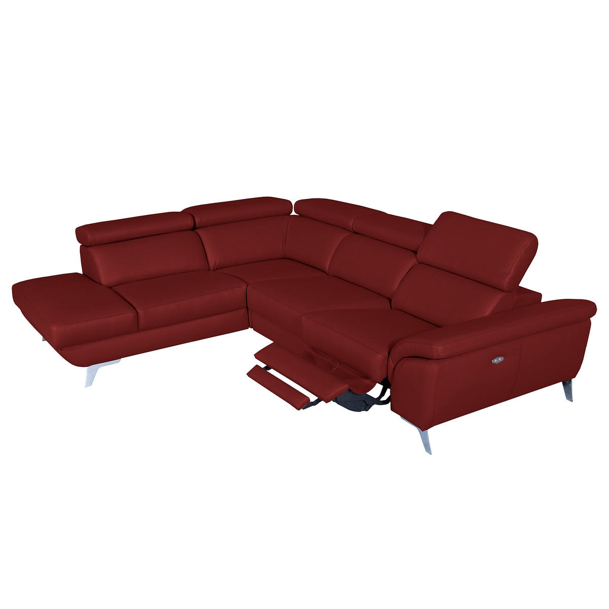 ECKSOFA  in Echtleder Rot  228/283 cm  - Silberfarben/Rot, Design, Leder/Metall (228/283cm) - Livetastic