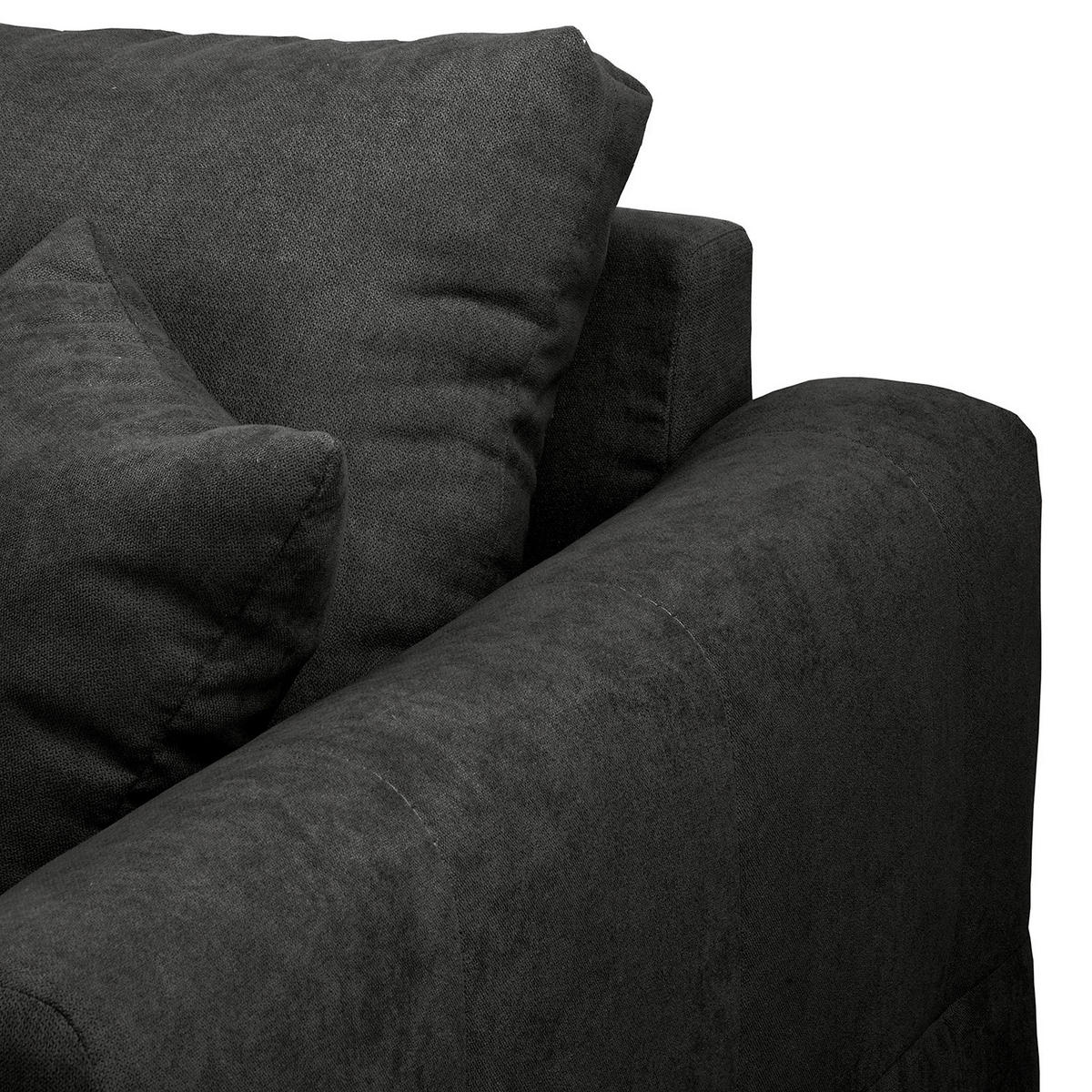 ECKSOFA inkl. Hocker Ariella Schwarz Mikrofaser Rückenkissen, Hocker  - Schwarz/Naturfarben, Design, Holz/Textil (161/231cm) - Livetastic