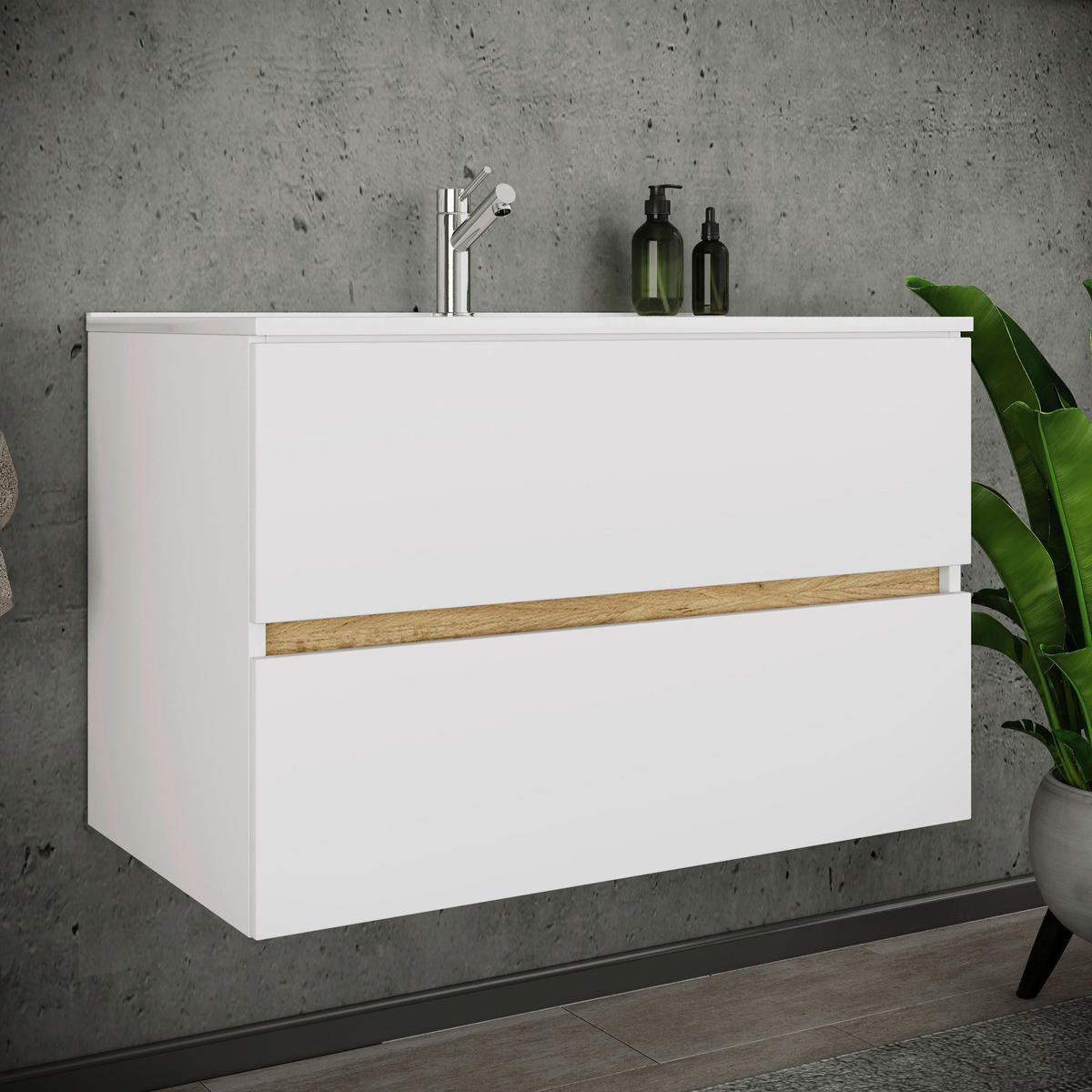 BADEZIMMER 2-teilig  - Honigeiche/Weiss, Trend, Keramik/Holzwerkstoff (81/51/47cm) - MID.YOU