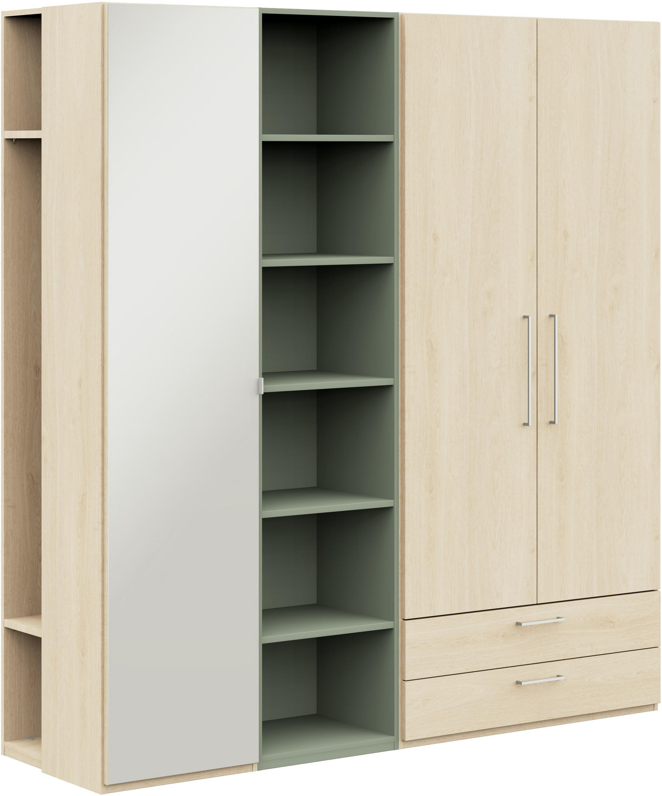 KLEIDERSCHRANK 3-türig Eichefarben, Salbeigrün  - Edelstahlfarben/Eichefarben, Design, Glas/Holzwerkstoff (202,6/213,6/59,3cm) - Cantus