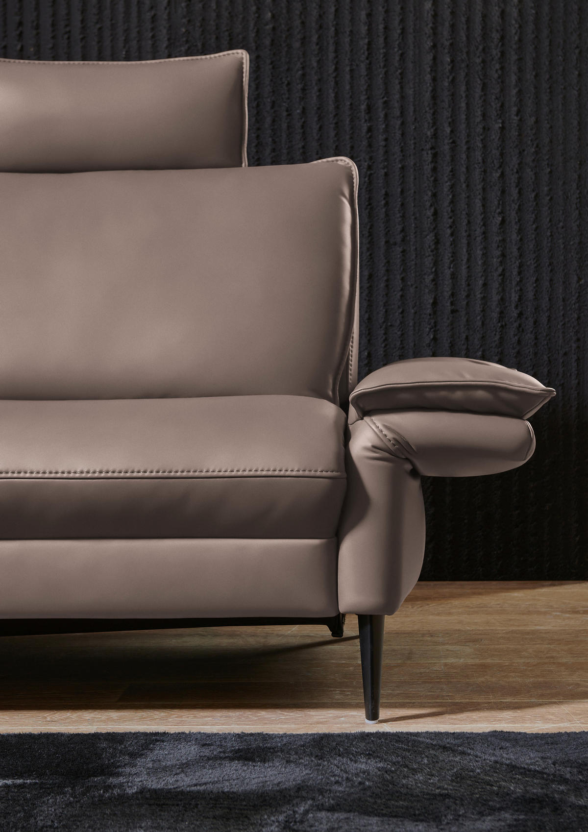 ECKSOFA in Echtleder Taupe  - Taupe/Schwarz, Design, Leder/Metall (172/334cm) - Valdera