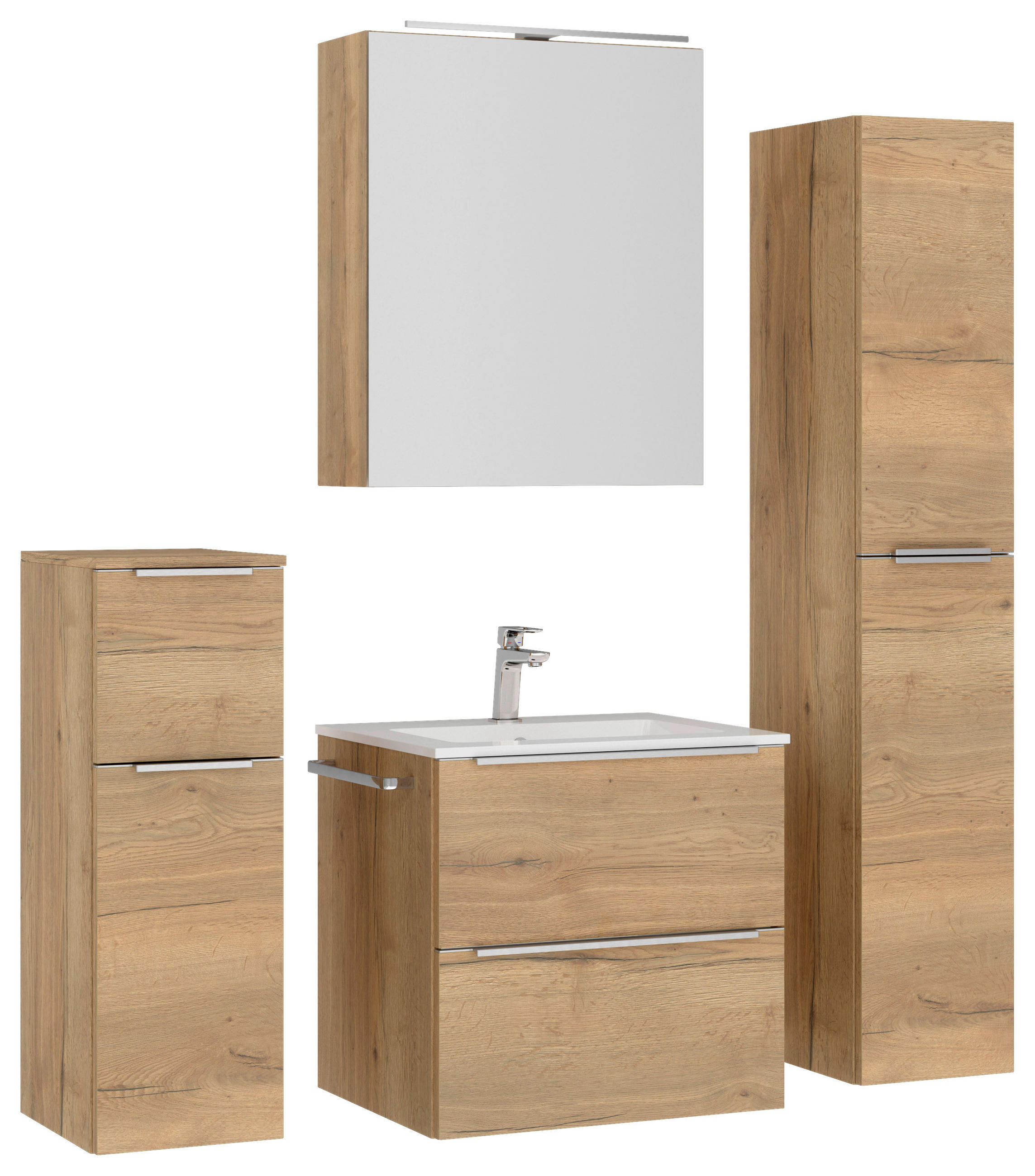 BADEZIMMER 5-teilig  in 121 cm  - Edelstahlfarben/Eichefarben, MODERN, Holzwerkstoff/Stein (121cm) - Nobilia