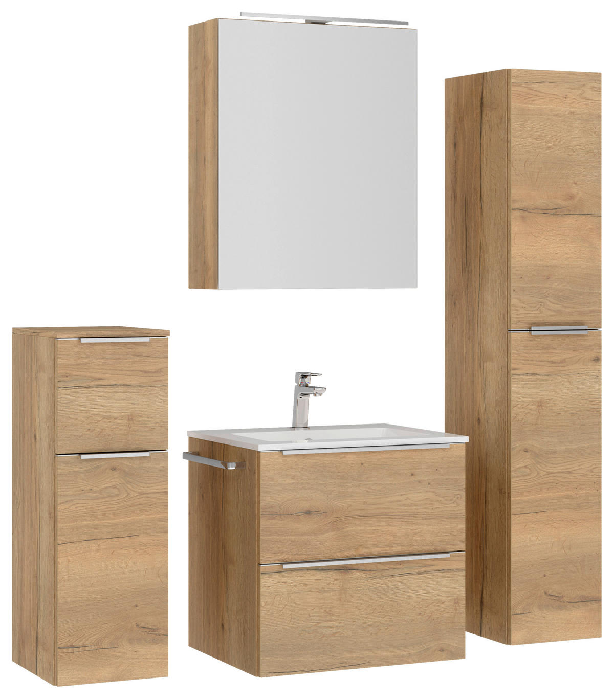 BADEZIMMER 5-teilig  in 121 cm  - Edelstahlfarben/Eichefarben, MODERN, Holzwerkstoff/Stein (121cm) - Nobilia
