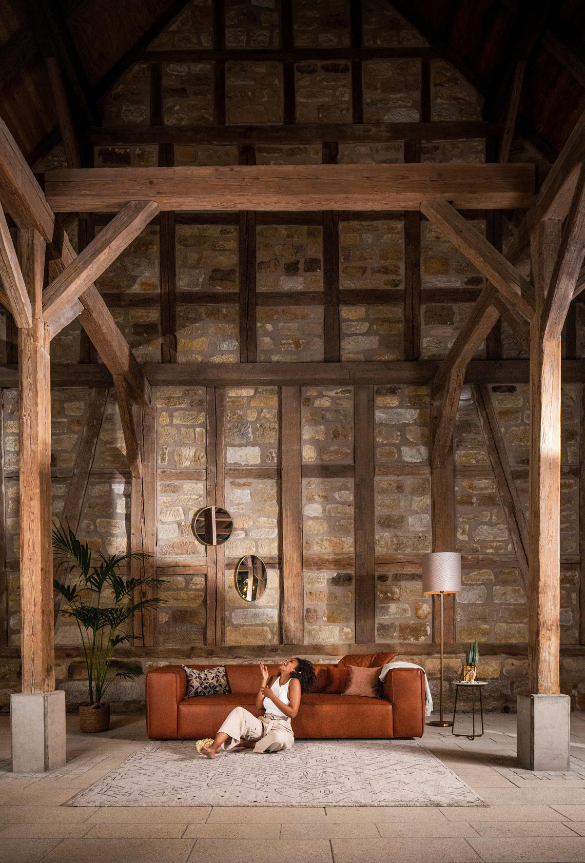 3-SITZER-SOFA in Echtleder Cognac  - Cognac/Schwarz, Modern, Leder/Kunststoff (260/66/104cm) - W.Schillig