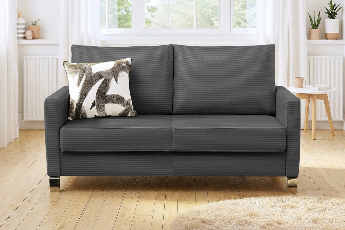 SCHLAFSOFA Feincord Anthrazit  - Chromfarben/Anthrazit, Design, Textil/Metall (140/90/95cm) - Bali