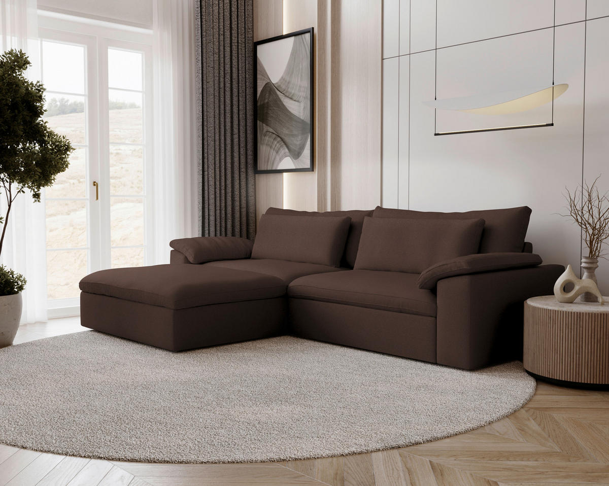 ECKSOFA  Chenille Braun  - Schwarz/Braun, Modern, Kunststoff/Textil (198/306cm) - Carryhome
