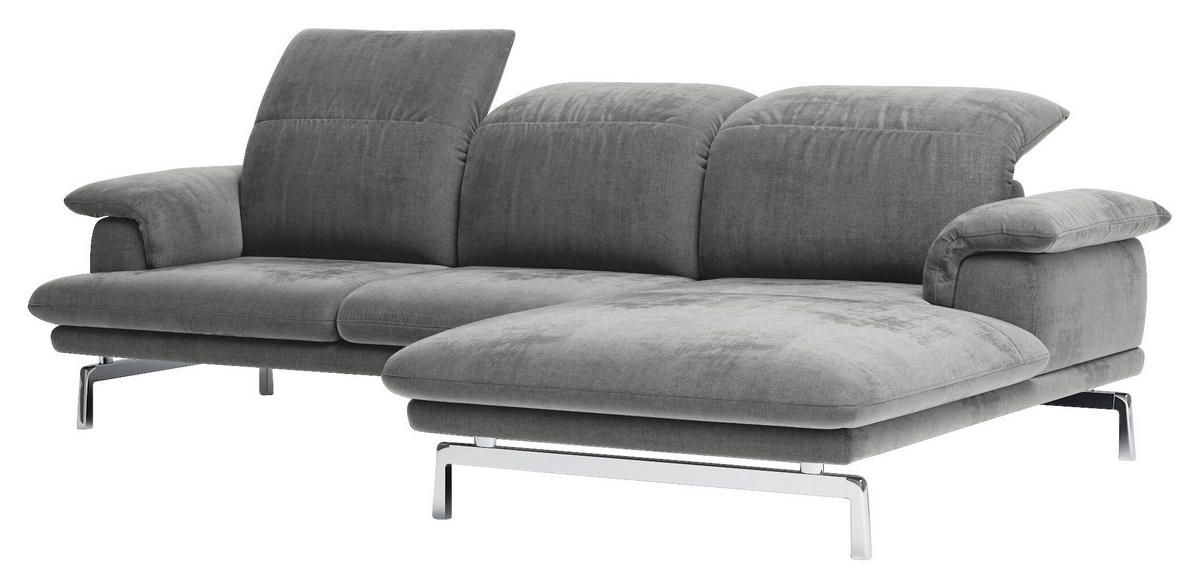 ECKSOFA in Webstoff Grau  - Alufarben/Grau, Design, Textil/Metall (294/197cm) - Joop!