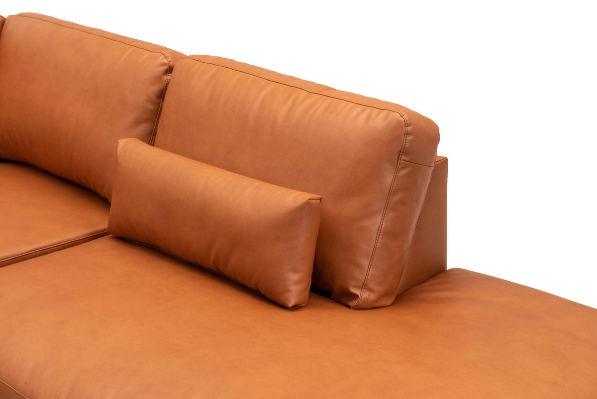 SOFFA i läderimitation (vegan) cognacfärgad  - stålfärgad/cognacfärgad, Klassisk, metall/trä (330/80/255cm) - Welnova