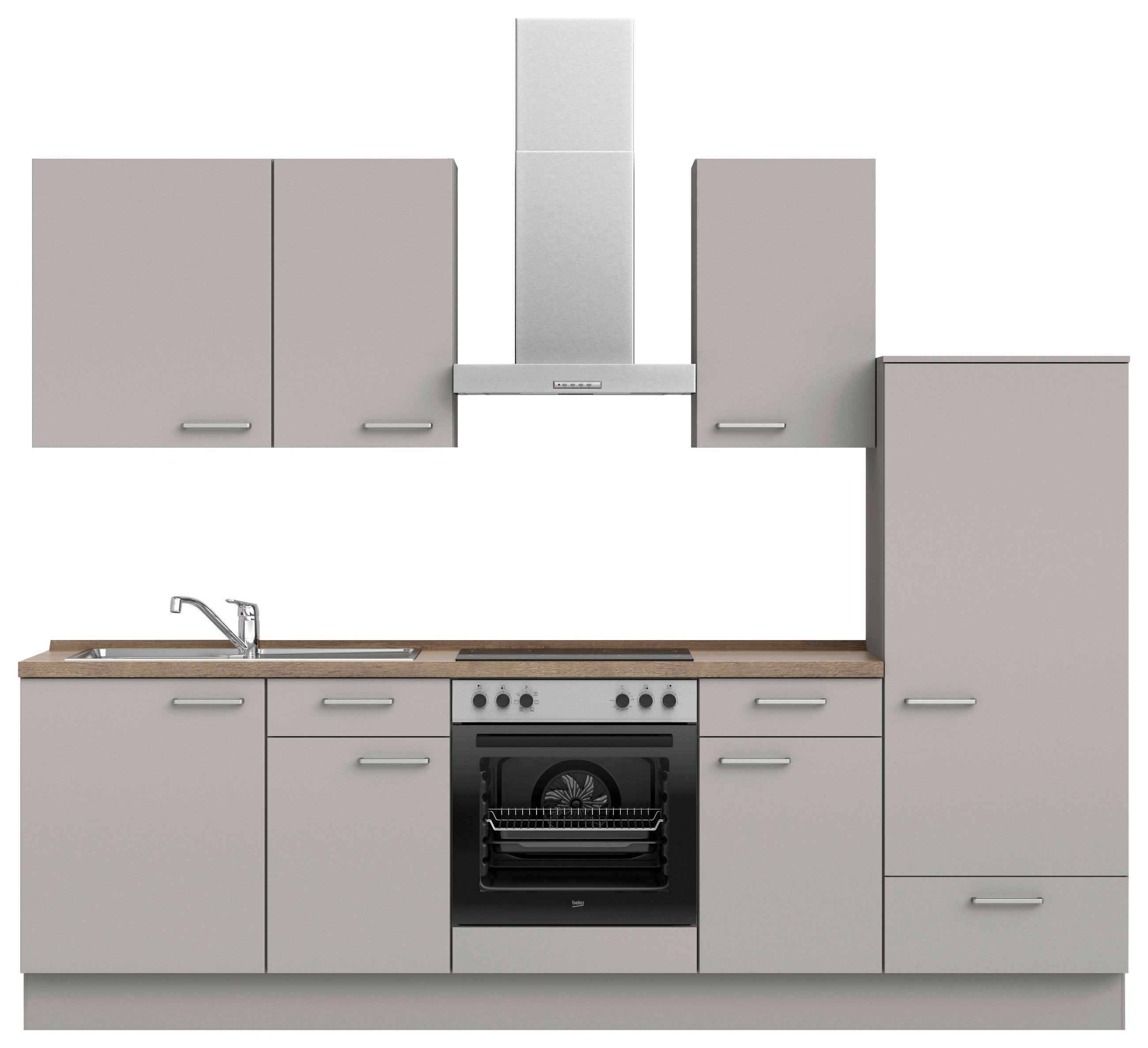 KÜCHENBLOCK 270 cm   in Grau, Eiche dunkel  - Eiche dunkel/Edelstahlfarben, MODERN, Holzwerkstoff/Metall (270cm) - Nobilia