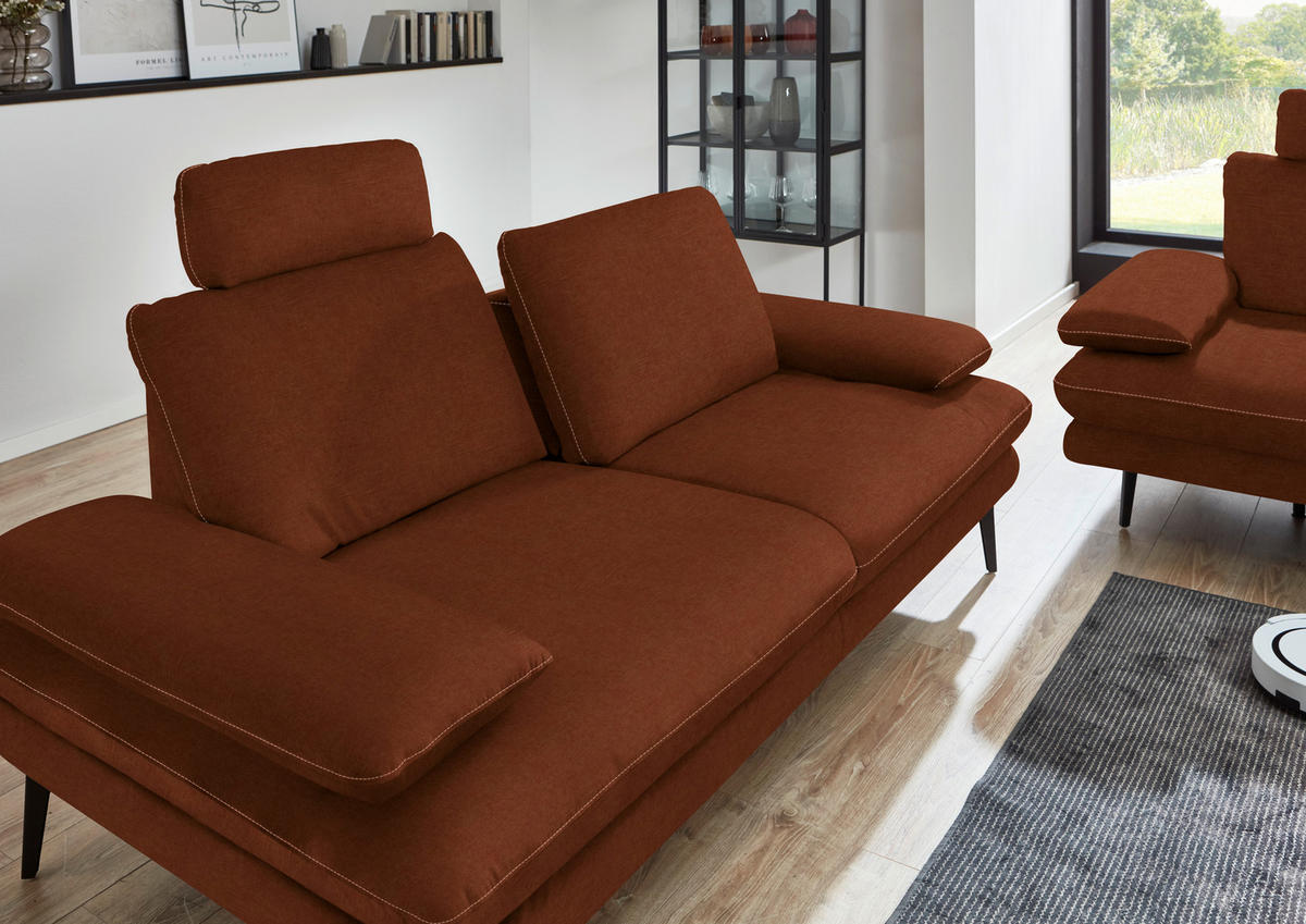 3-SITZER-SOFA Dieter Knoll in Velours Kupferfarben  - Beige/Schwarz, Design, Textil/Metall (222/89/104cm) - Dieter Knoll