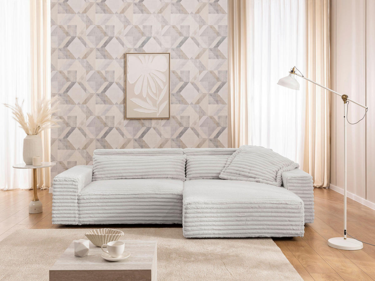 ECKSOFA Cord Hellgrau  - Hellgrau/Schwarz, Design, Kunststoff/Textil (251/142cm) - P & B