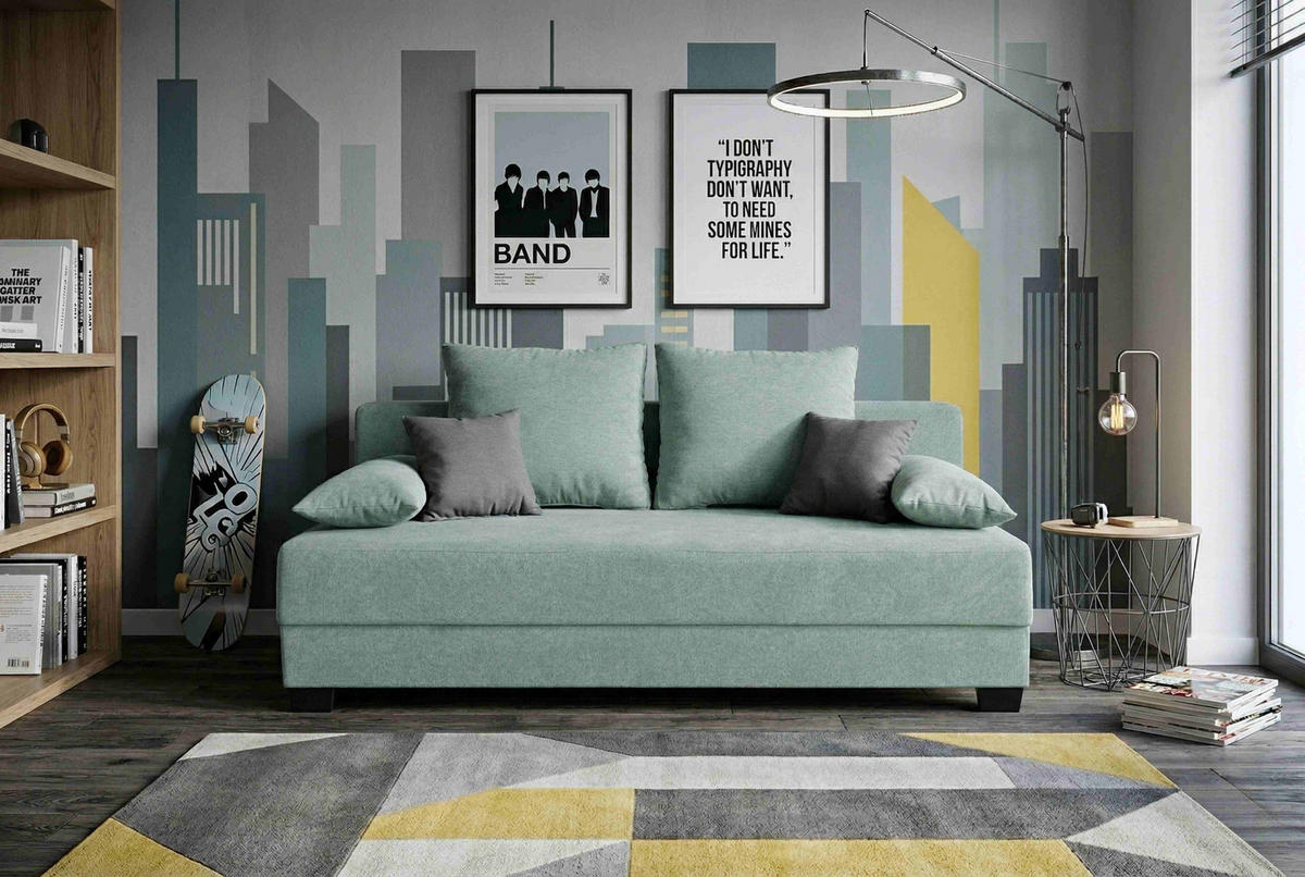 Canapea Extensibilă, textil, material pe bază de lemn, verde mentă - verde mentă/roz, Design, plastic/textil (200/90/110cm) - P & B