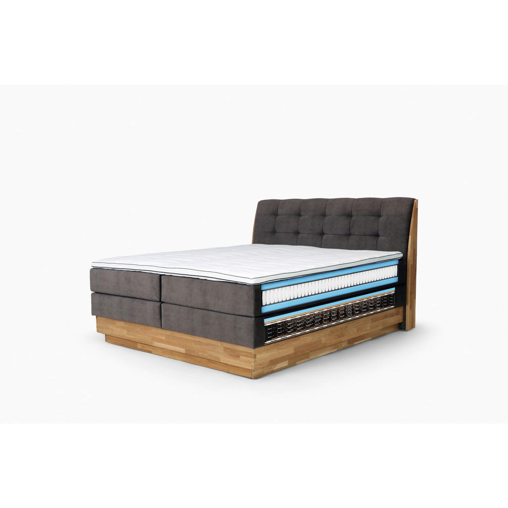 Thumbnail - Xxxl Boxspringbett, Creme, Textil, Eiche, massiv, H2, 7-Zonen, Höhe ca. 20 cm, 200x200 cm, Fsc, Bettkasten, Matratze, ge...