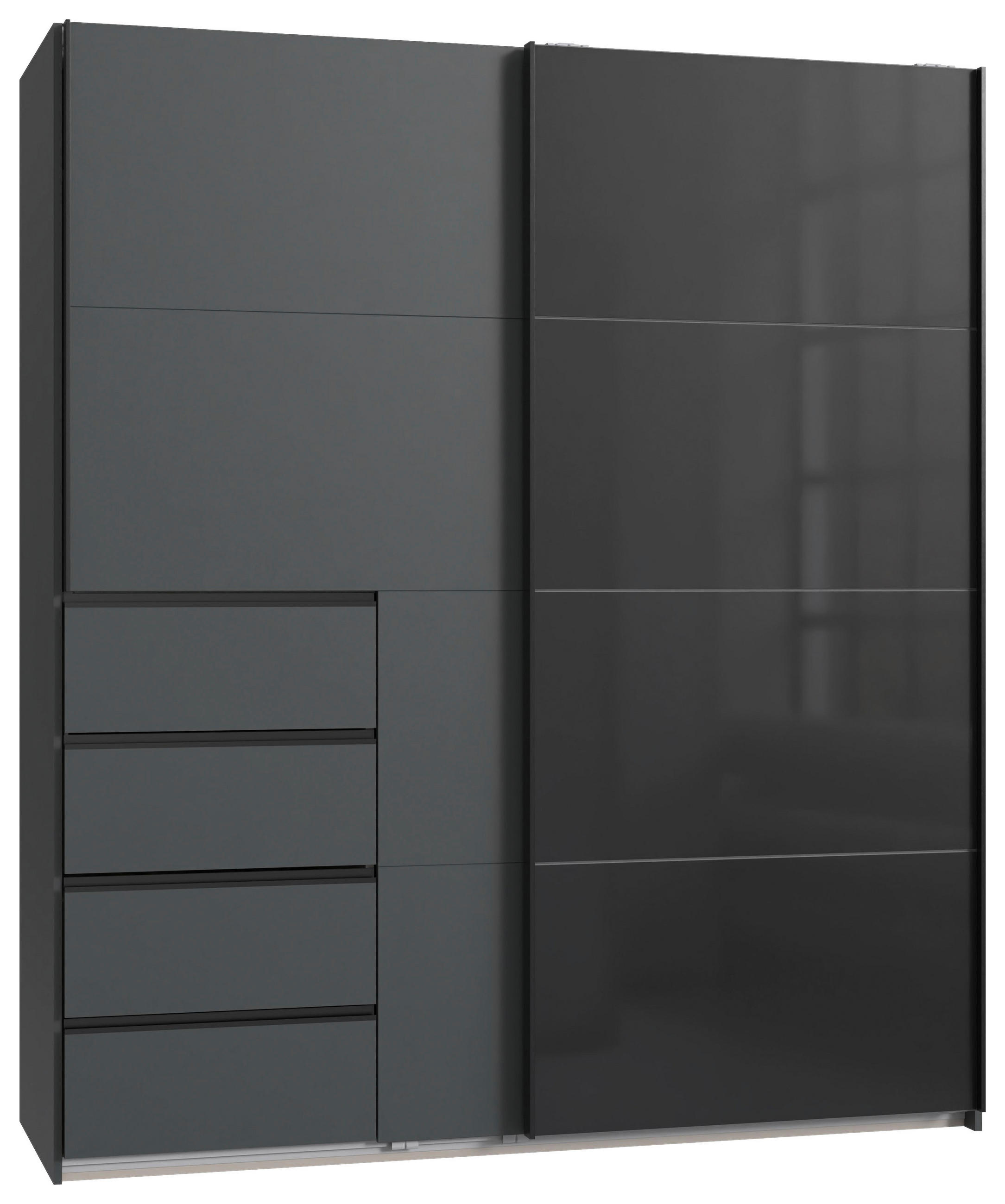 SCHWEBETÜRENSCHRANK Graphitfarben  - Schwarz/Graphitfarben, Konventionell, Glas/Holzwerkstoff (180/208/64cm) - Boxxx