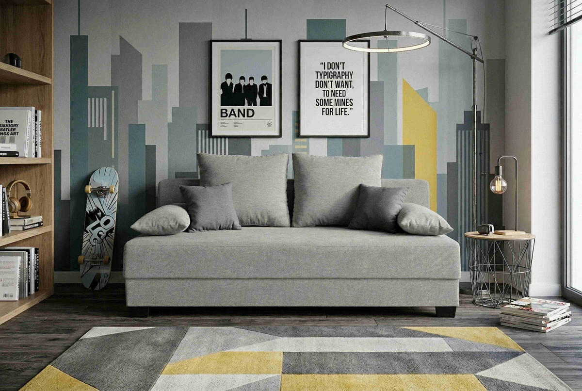 SCHLAFSOFA Webstoff Grau  inkl. Zierkissen, Rückenkissen, Armlehnenkissen, Schlaffunktion, Rücken echt, Stauraum  - Schwarz/Rosa, Design, Kunststoff/Textil (200/90/110cm) - P & B