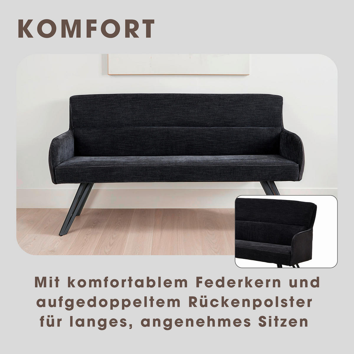 SITZBANK 160/94/67 cm Webstoff Schwarz  - Schwarz, MODERN, Textil/Metall (160/94/67cm) - MID.YOU