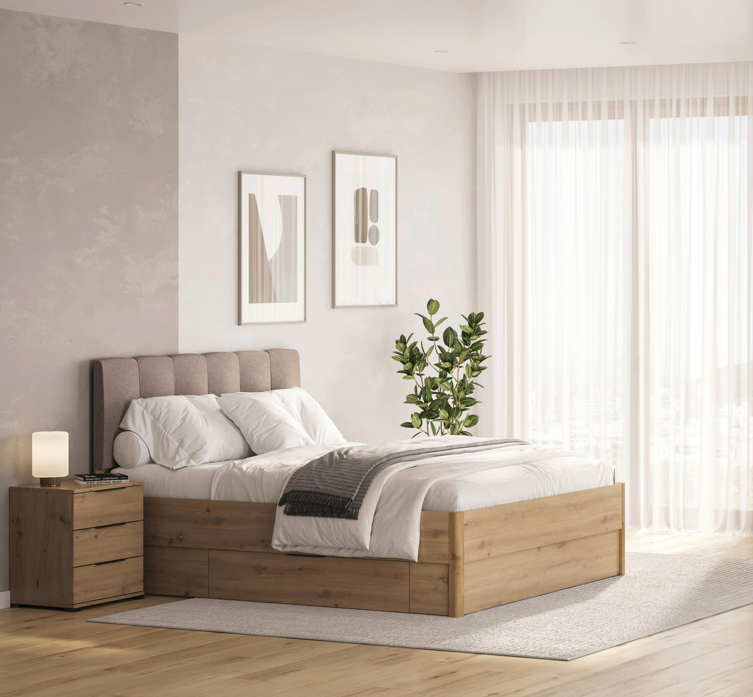BETT 120/200 cm Eiche Artisan - Taupe/Eiche Artisan, KONVENTIONELL (120/200cm) - Boxxx