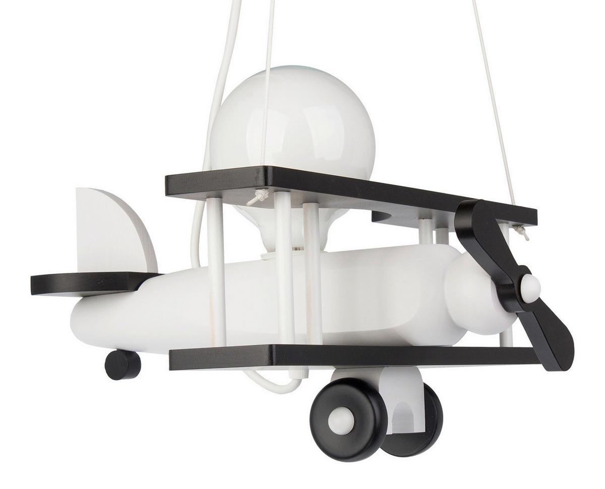 KINDERHÄNGELEUCHTE Flugzeug 29/31/75 cm   - Schwarz/Weiß, KONVENTIONELL, Holz (29/31/75cm)