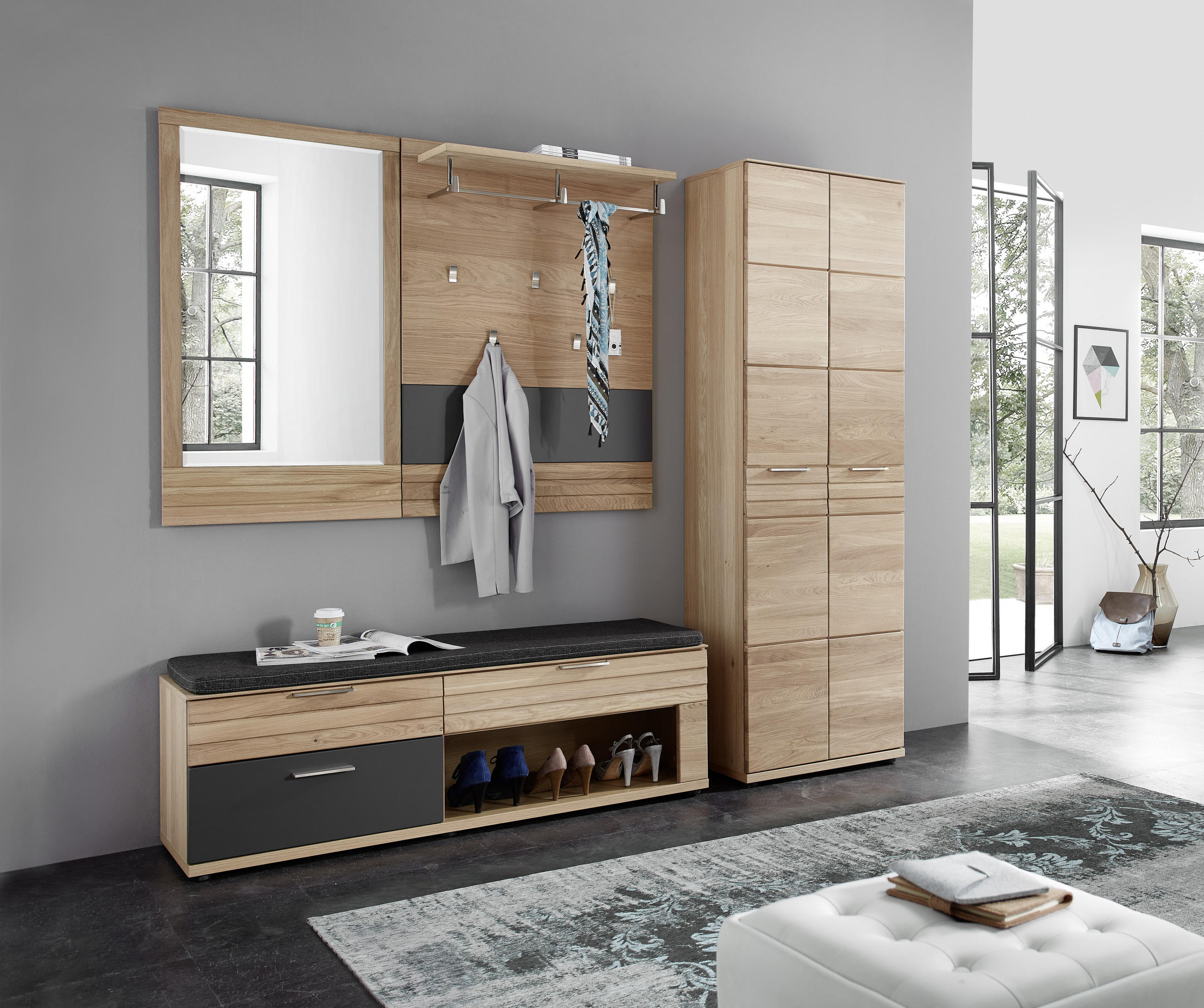 GARDEROBE Graphitfarben, Eichefarben - Eichefarben/Graphitfarben, Natur, Holz/Textil
