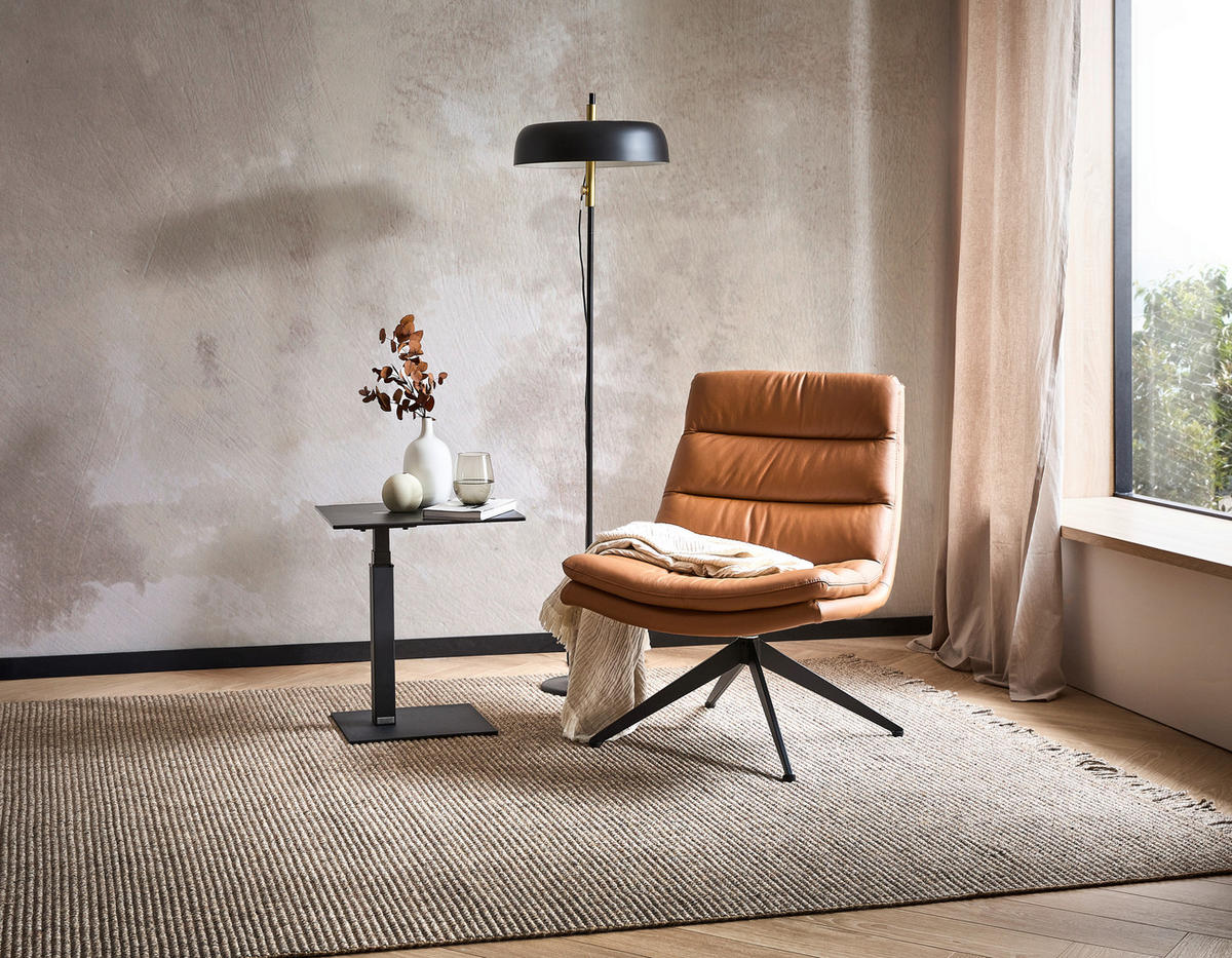 DIZAJNOVÉ KRESLO, kov, koža, koňaková - čierna/koňaková, Design, kov/koža (77/64,5/64,5cm) - Dieter Knoll