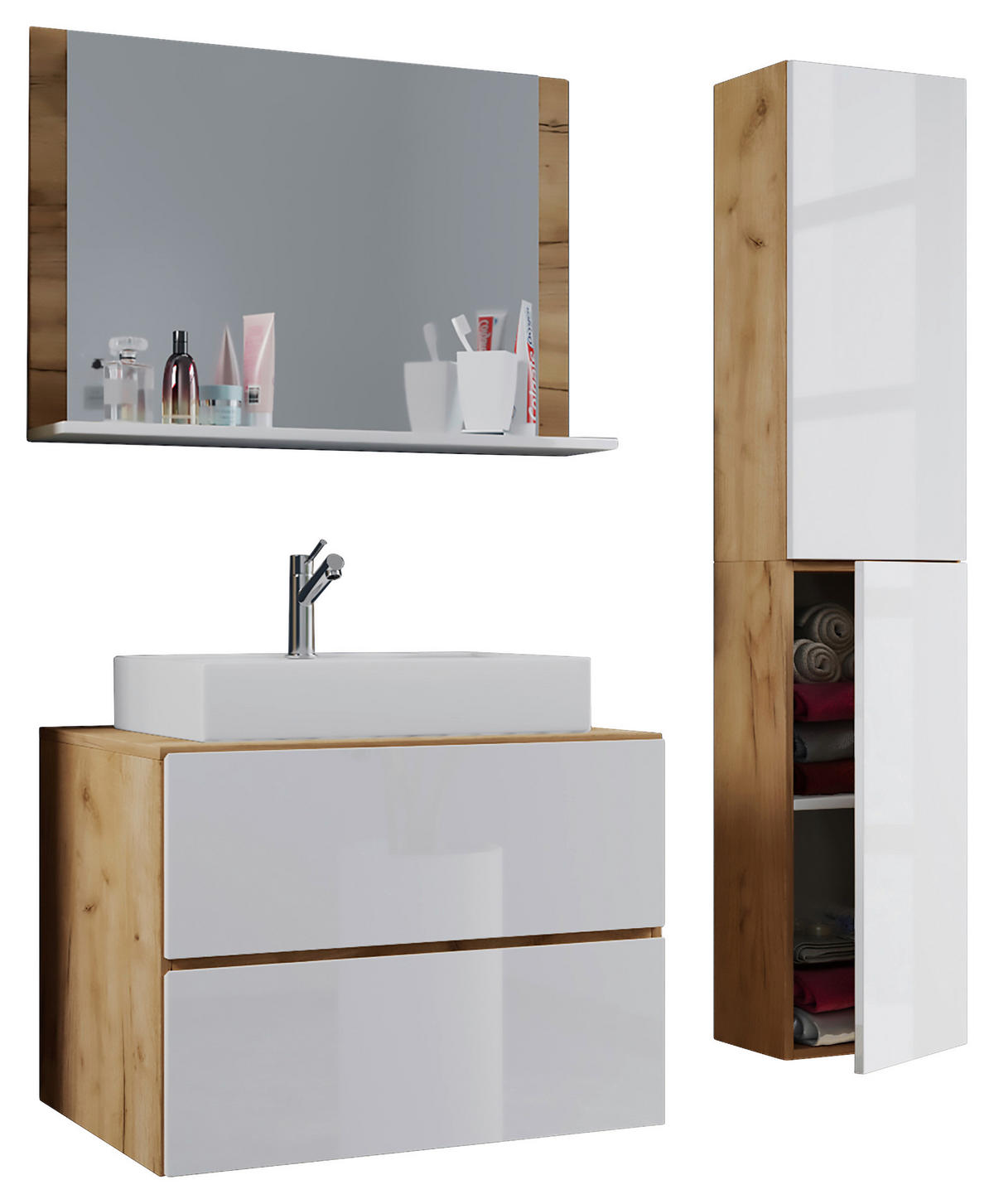 BADEZIMMER 4-teilig  in 114 cm  - Honigeiche/Weiß, MODERN, Keramik/Holzwerkstoff (114cm) - MID.YOU