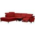 ECKSOFA in Echtleder Rot  - Rot/Schwarz, Design, Leder/Metall (239/289cm) - Cantus