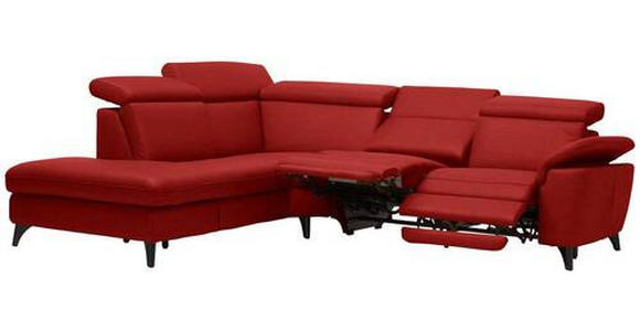 ECKSOFA in Echtleder Rot  - Rot/Schwarz, Design, Leder/Metall (239/289cm) - Cantus