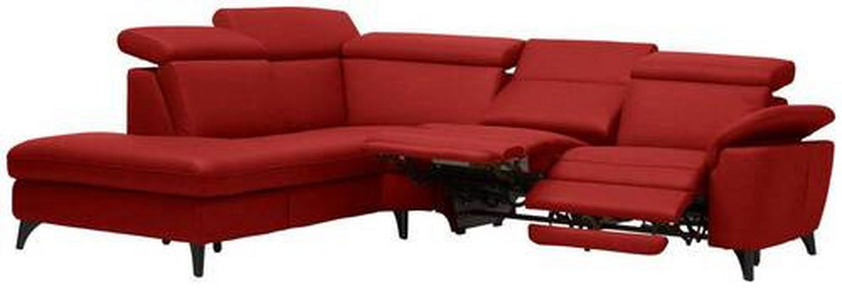 ECKSOFA in Echtleder Rot  - Rot/Schwarz, Design, Leder/Metall (239/285cm) - Cantus