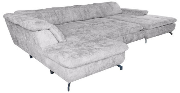 WOHNLANDSCHAFT Hellgrau Struktur  - Hellgrau/Schwarz, KONVENTIONELL, Textil/Metall (253/357/188cm) - Carryhome