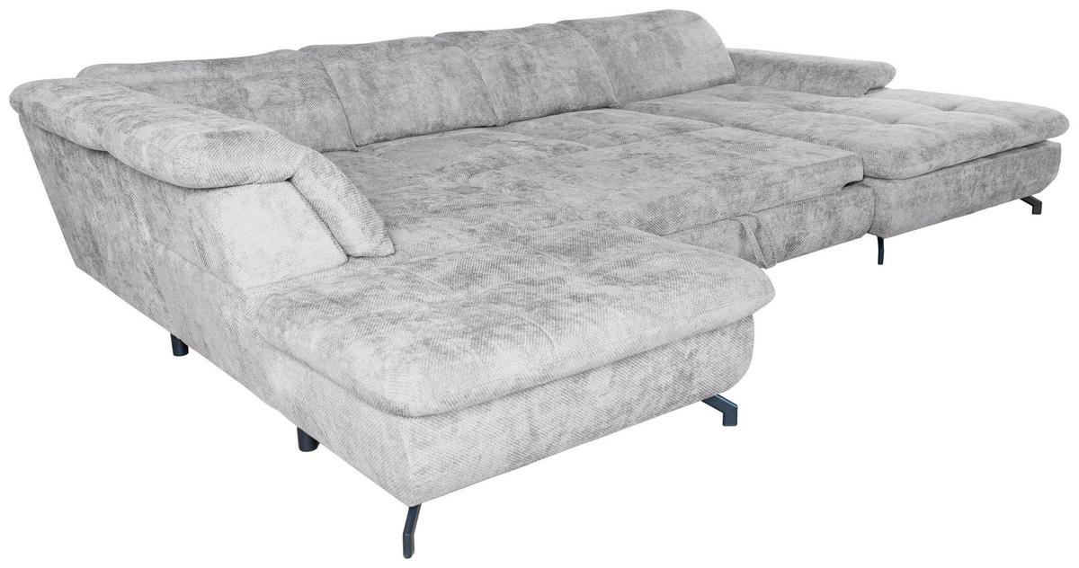 WOHNLANDSCHAFT Hellgrau Struktur  - Hellgrau/Schwarz, KONVENTIONELL, Textil/Metall (253/357/188cm) - Carryhome