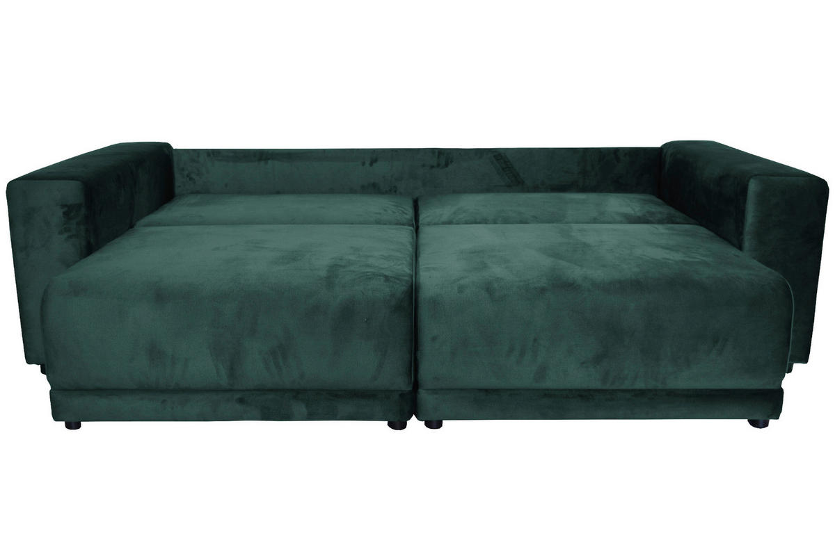 BIGSOFA in Velours Grün  - Schwarz/Grün, Design, Kunststoff/Textil (256/88/120cm) - home24