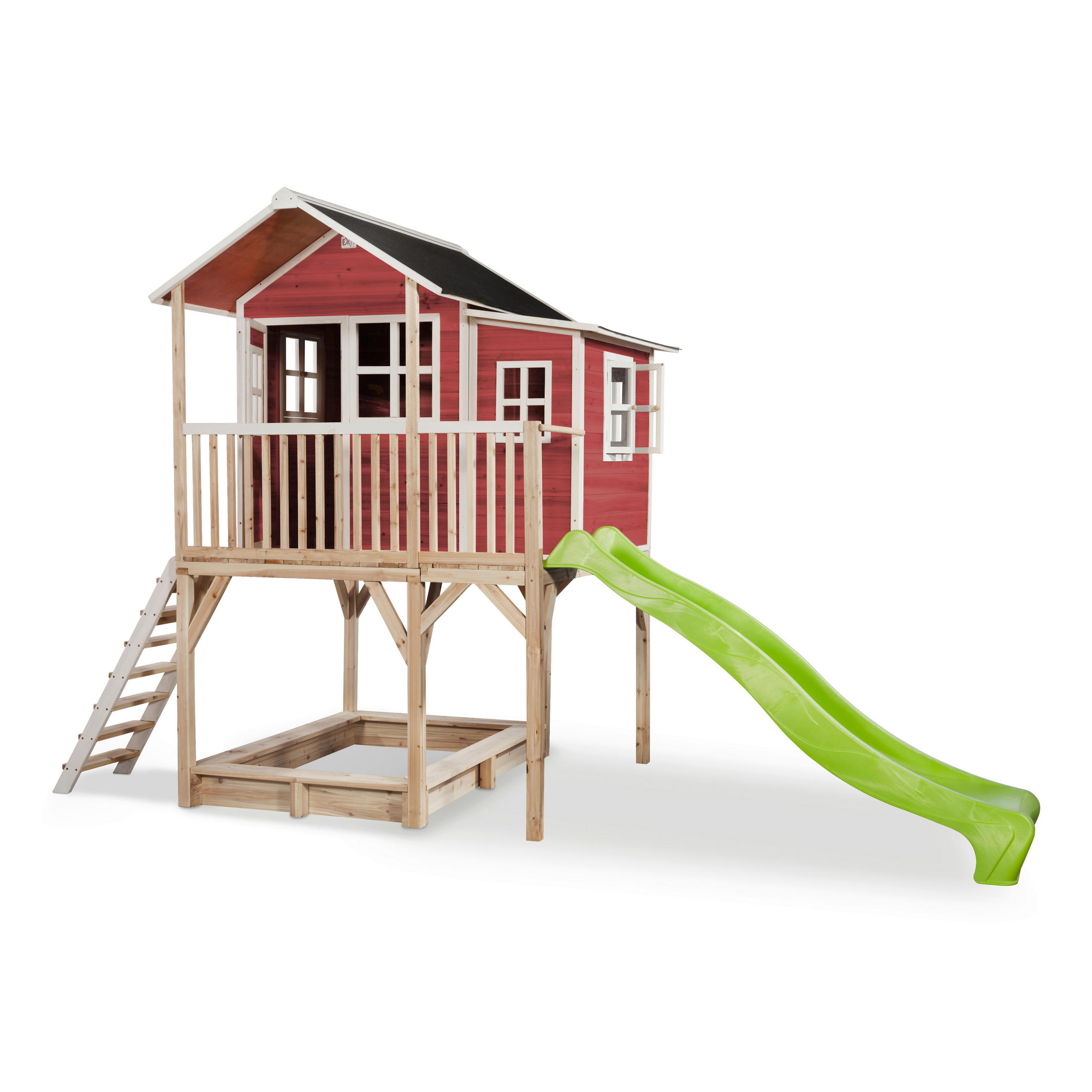 SPIELTURM  - Rot/Hellgrün, KONVENTIONELL, Holz (444/190/269cm) - EXIT Toys