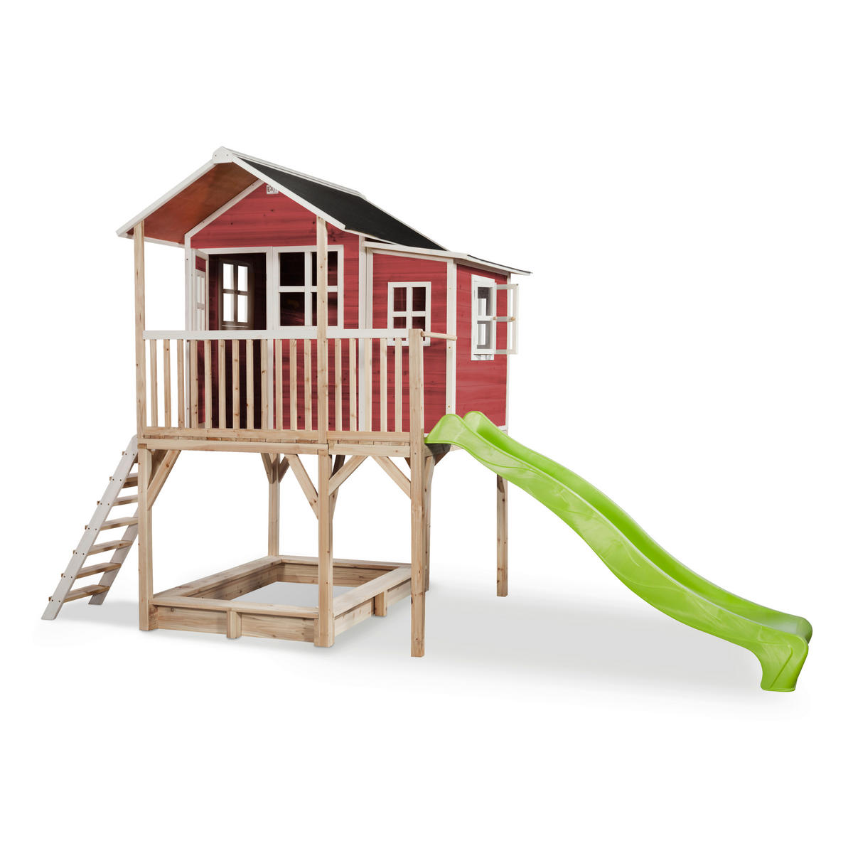 SPIELTURM  - Rot/Hellgrün, KONVENTIONELL, Holz (444/190/269cm) - EXIT Toys