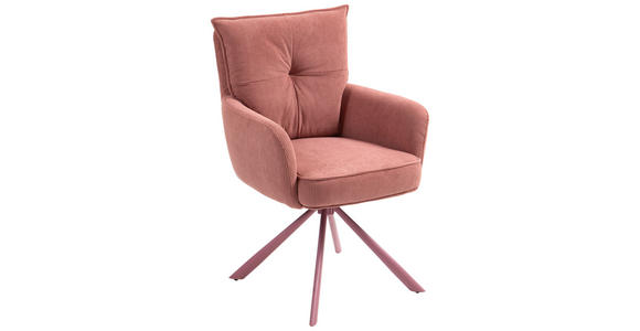 ARMLEHNSTUHL  Sitzfläche 180° drehbar, automatische Rückholfunktion Feincord  - Rosa, Design, Textil/Metall (61/95/67cm) - Novel