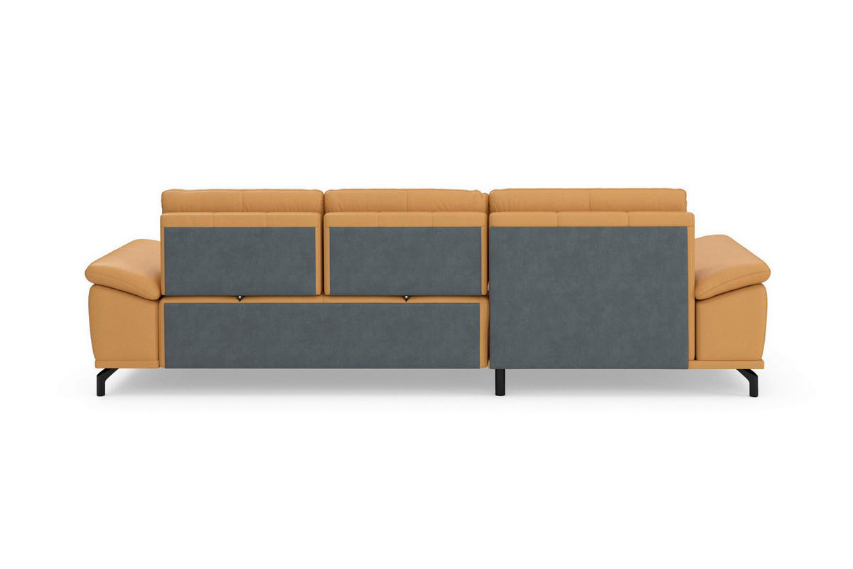 ECKSOFA COSTELLO E Currygelb Echtleder Nierenkissen, Armteilverstellung, Sitztiefenverstellung  - Currygelb/Schwarz, Basics, Leder/Textil (176/301cm) - Sit & More