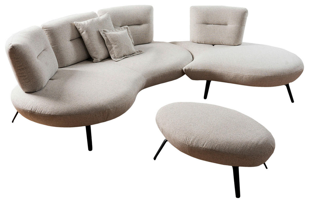 BIGSOFA Flachgewebe Beige  - Beige/Schwarz, Design, Textil/Metall (456/93/138cm) - Moderano