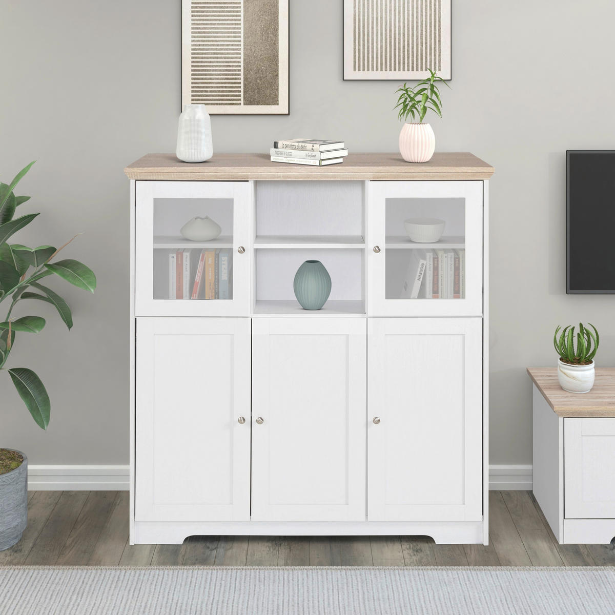 HIGHBOARD NANTES 118/125/39 cm  - Silberfarben/Weiß, Design, Glas/Holzwerkstoff (118/125/39cm) - Livetastic
