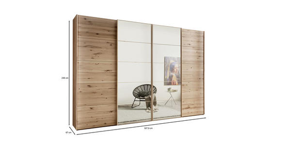 SCHWEBETÜRENSCHRANK  in Buchefarben  - Buchefarben, Natur, Glas/Holz (330/236/67cm) - Linea Natura