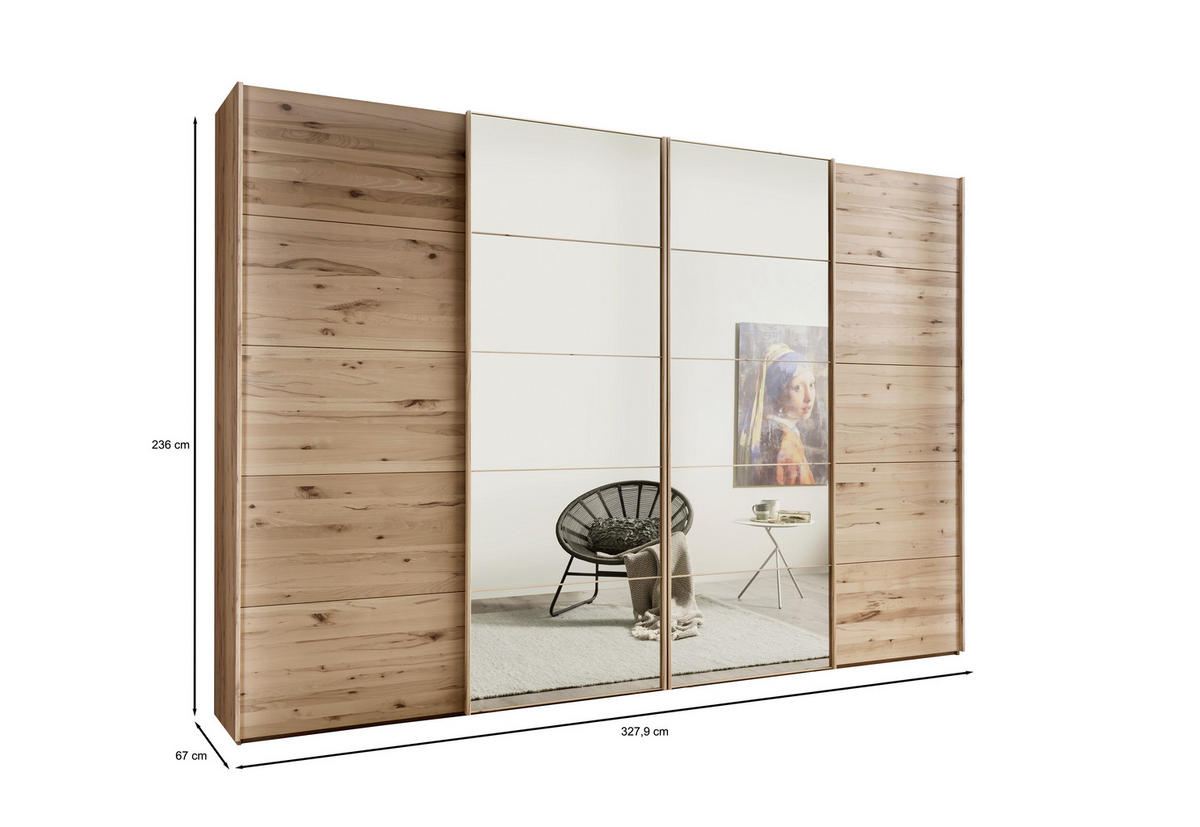 SCHWEBETÜRENSCHRANK in Buchefarben  - Buchefarben, Natur, Glas/Holz (330/236/67cm) - Linea Natura