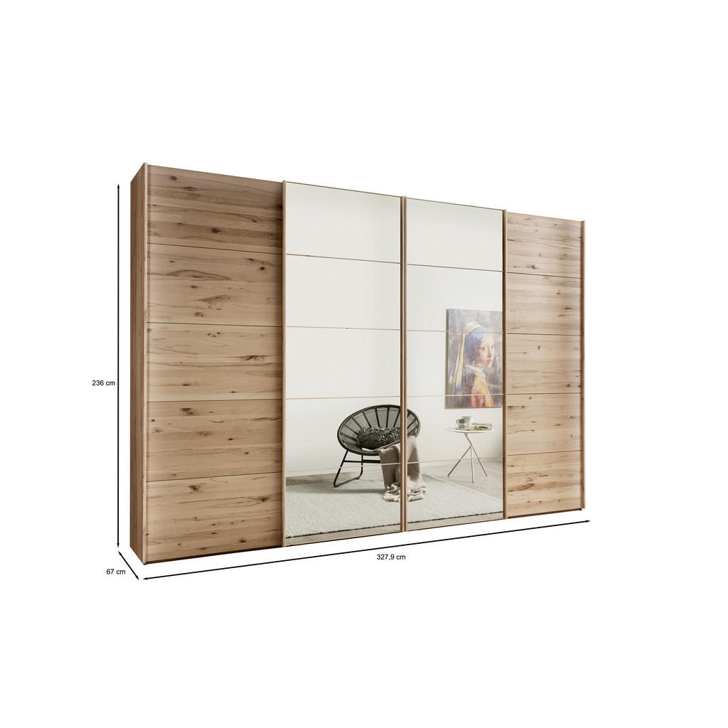 Thumbnail - Linea Natura Schwebetürenschrank, Buche, Holz, Buche, teilmassiv, 330x236x67 cm, ISO 9001, Goldenes M, Made in Germany, ...
