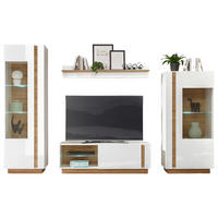 WOHNWAND - Eichefarben/Weiß, Design, Glas/Holzwerkstoff (290/194/40cm) - MID.YOU