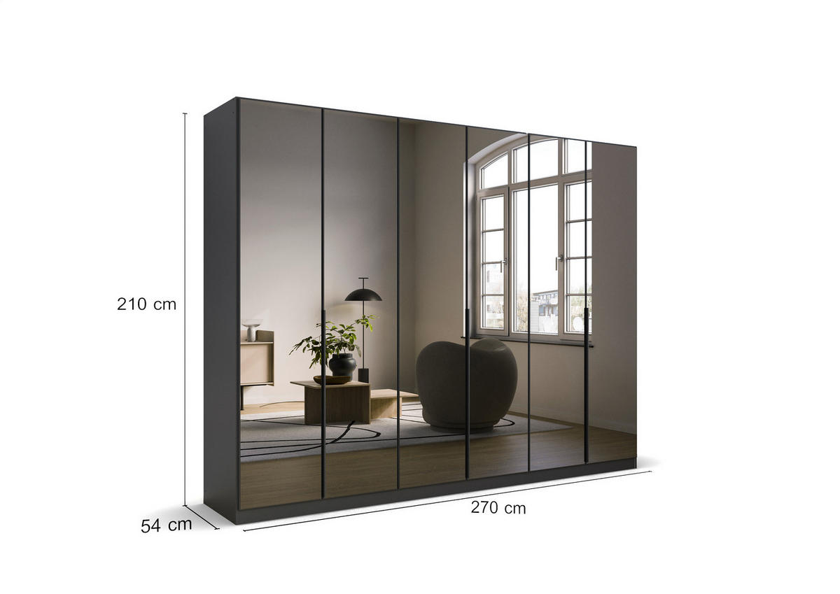 DREHTÜRENSCHRANK 271/210/54 cm 6-türig Grau  - Grau, MODERN, Holzwerkstoff/Metall (271/210/54cm) - Rauch Möbel